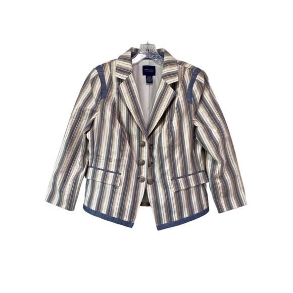Doncaster Collection Nautical Metallic Stripe Blazer Women's Size 14 Pockets - Picture 3 of 11